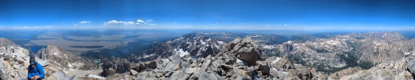 A panorama view from the summit of Grand Teton in Wyoming.