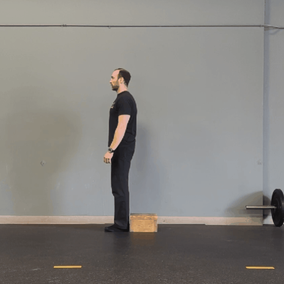 Coach Ryan demonstrates reverse step-ups onto a low box.