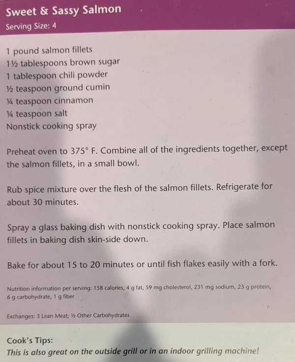 Sweet and sassy salmon recipe. Check back soon for a PDF of the recipe.